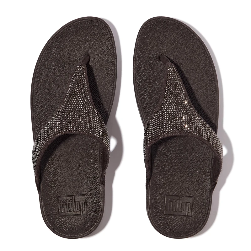 Fitflop Women's LULU Crystal Embellished Toe-Post Sandals, Metallic Chocolate Brown, 9 UK