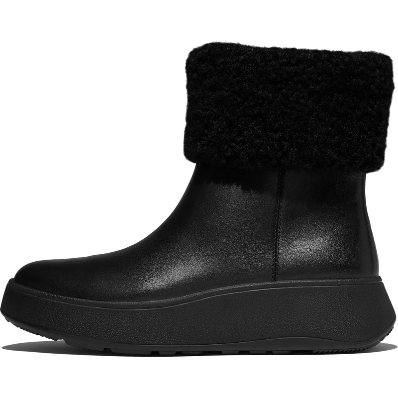 Fitflop Women's F-Mode Shearling-Collar Zip-UP Leather Ankle Boots, Black, 4 UK
