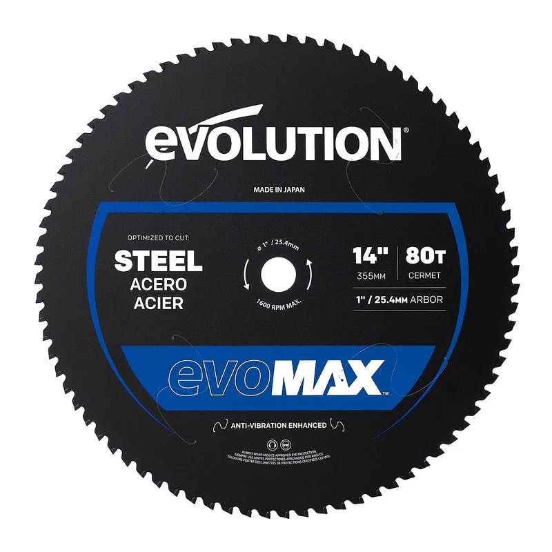 Evolution Power Tools, EVOMAX 355mm 80-Teeth Cermet Carbide Blade for Professional Heavy Duty Mild Steel Cutting