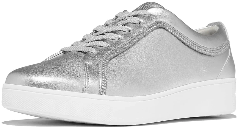Fitflop Women's Rally Crystal-Trim Leather Sneakers, Silver, 4 UK
