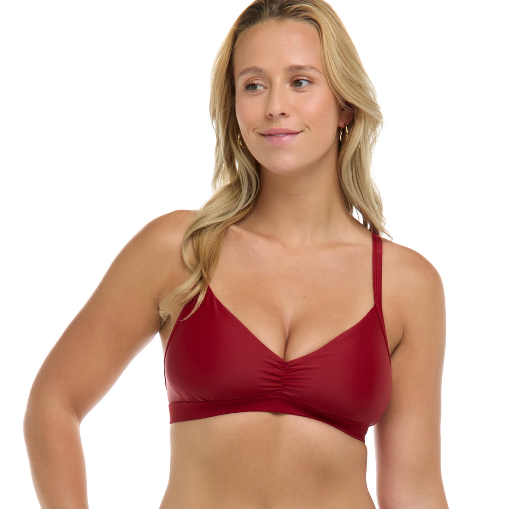Body Glove Women's Drew Bikini Top Swimsuit with Adjustable Tie Back, Cranberry, E