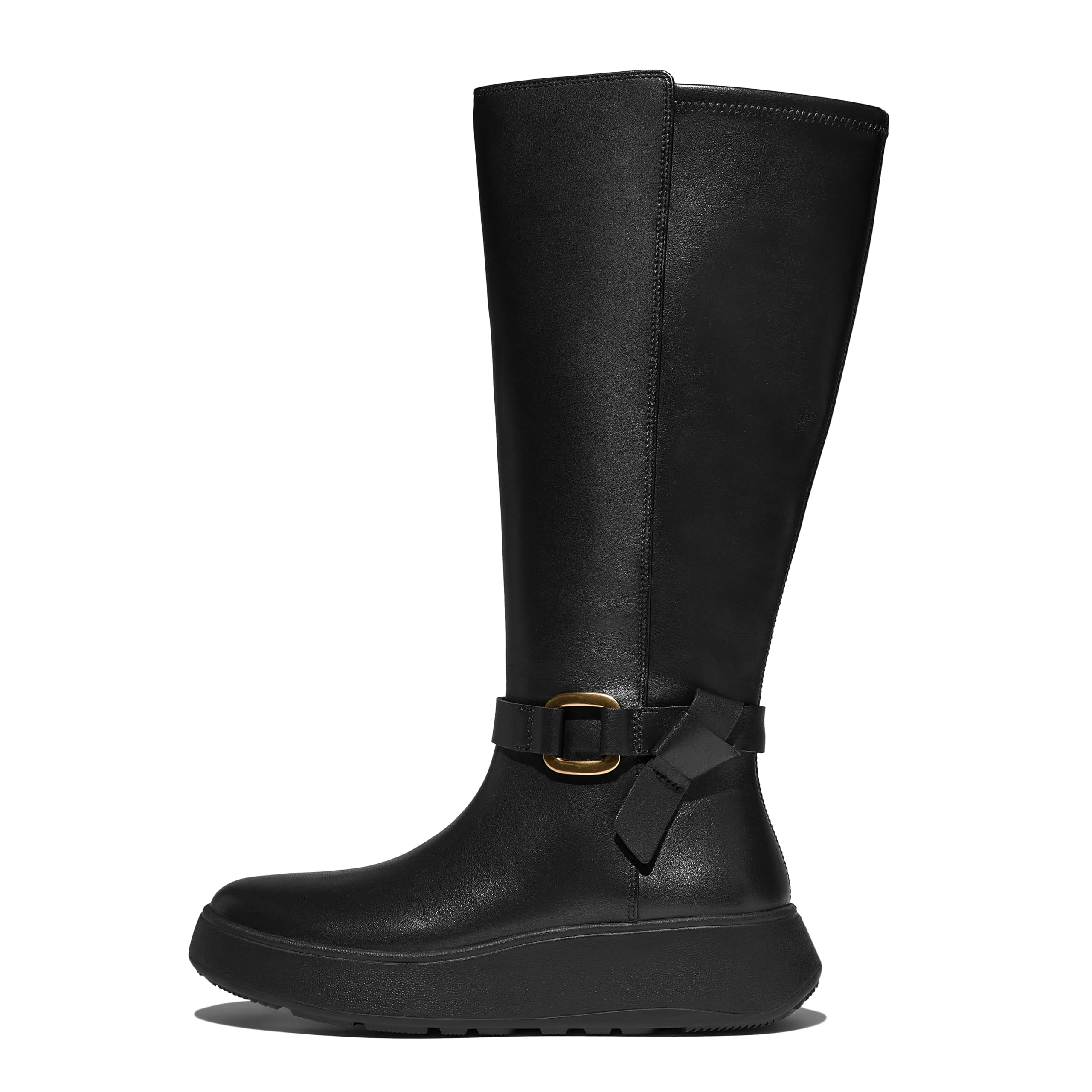 Fitflop Women's F-Mode Square-Ring Leather Flatform Tall Boots Knee High, Black, 6.5 UK