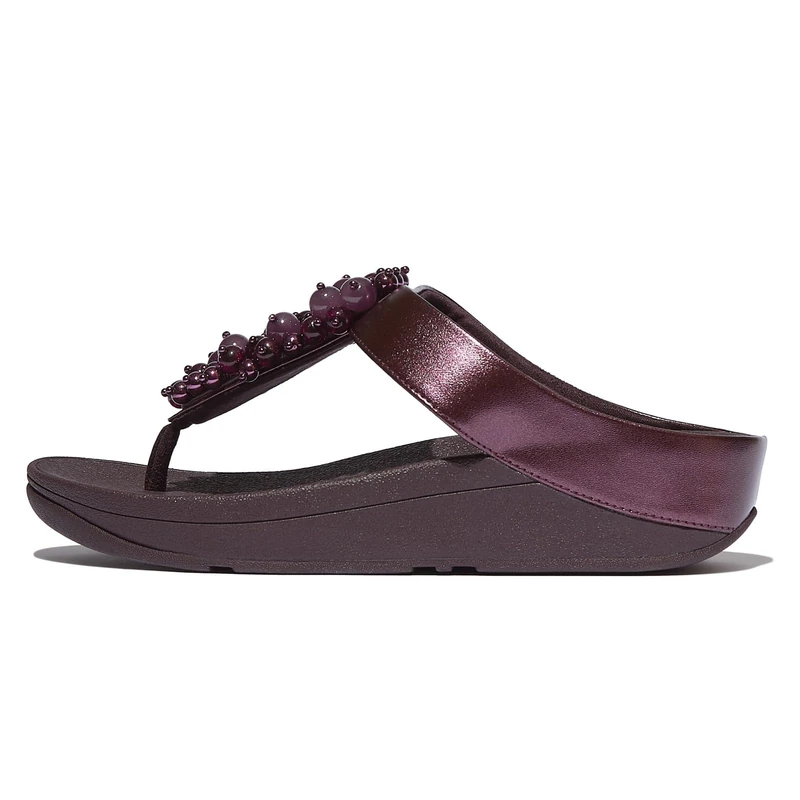 FitFlop Fino Bauble-Bead Toe-Post Sandals - Metallic Faux-Leather