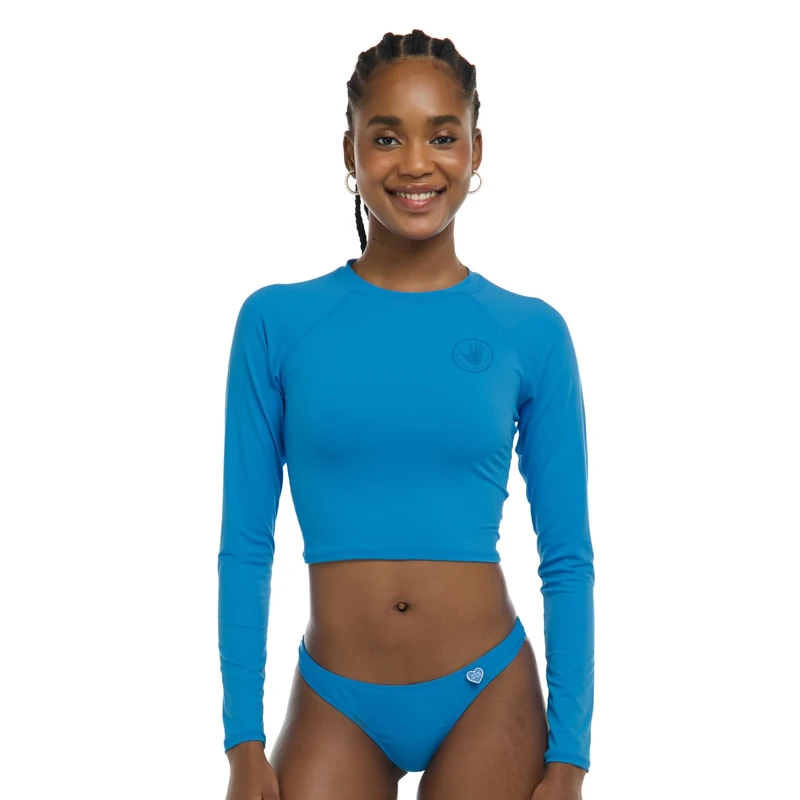 Body Glove Women's Let It Be Cropped Rashguard - UPF 50+ Blue Wave