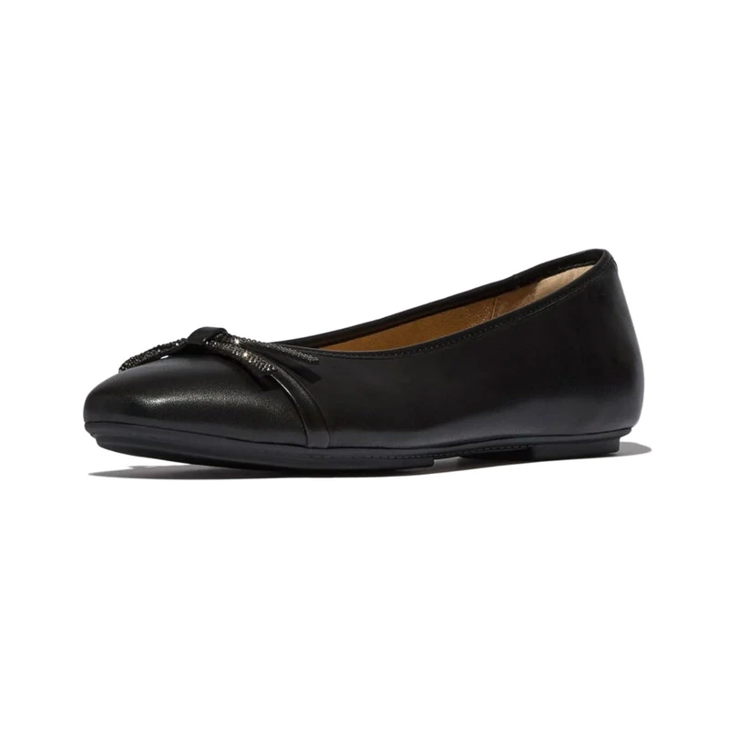 DELICATO Glitz-Bow Leather Ballet Flats Black