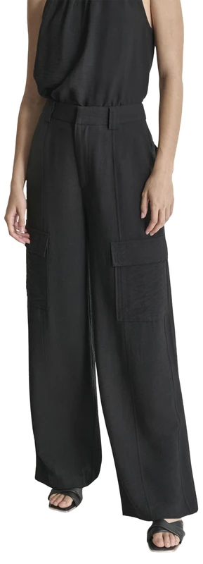 DKNY Women's Crnkl Dressing Cargo Pants, Black, 4