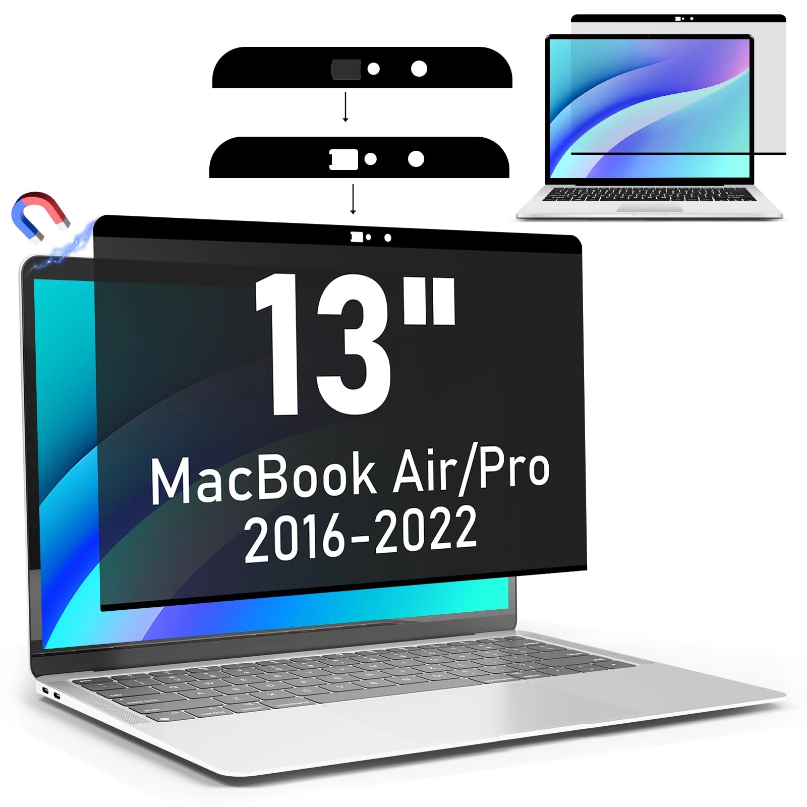 LAMA Magnetic Privacy Screen Filter for MacBook Pro 13 Inch (2016-2022, M1, M2) and MacBook Air 13 (2018-2021, M1), Removable Anti Glare Blue Light Filter with Camera Cover Slide for Mac 13'' Laptop
