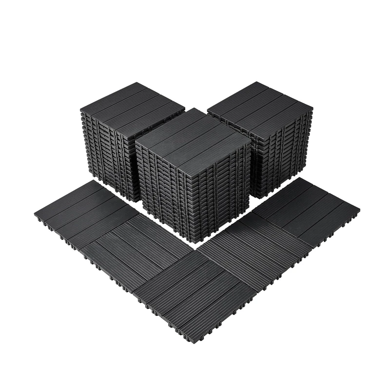 VEVOR Interlocking Deck Tiles, 54 Pack,12"x12" 54 sq. ft Plastic Waterproof Outdoor Flooring All Weather Use, Patio Floor Decking Covering Tiles for Porch Poolside Balcony Backyard, Dark Grey - Image 1