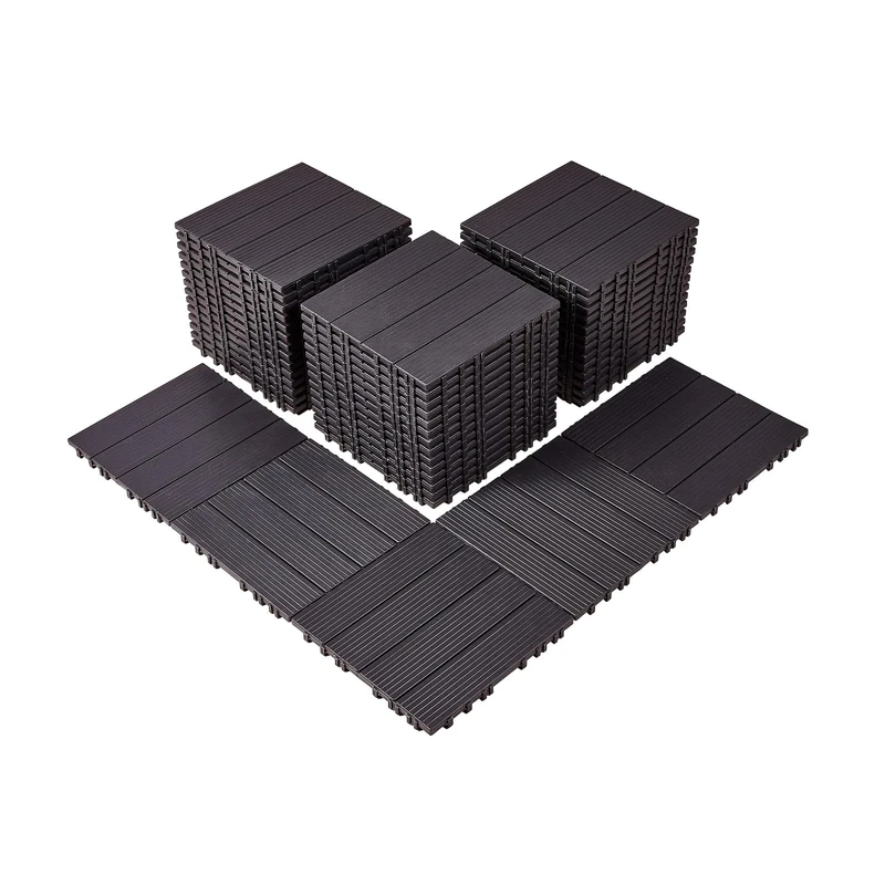 VEVOR Interlocking Deck Tiles, 54 Pack,12"x12" 54 sq. ft Plastic Waterproof Outdoor Flooring All Weather Use, Patio Floor Decking Covering Tiles for Porch Poolside Balcony Backyard, Dark Brown
