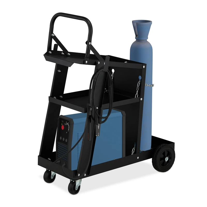 Relaxdays Welding Cart, 3 Shelves, Gas Cylinder Holder, Welder Trolley, Load Capacity 90 kg, HxWxD: 88x40x71 cm, Black