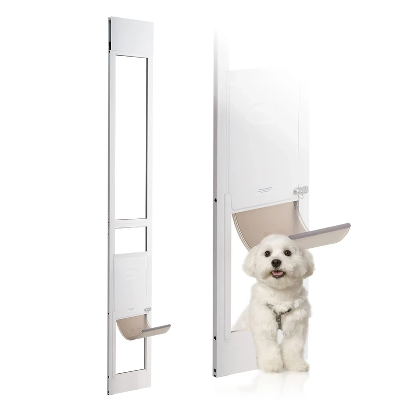 VEVOR Dog Door for Sliding Glass Door, 75 7/8"-80 11/16" Adjustable Height Doggy Door for Sliding Doors, Aluminum Frame Tempered Glass Pet Door with Hinge Structure Flap and Lock for Small-Sized Dogs