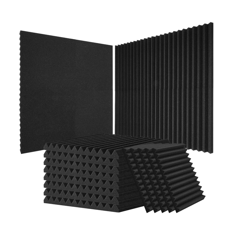 VEVOR Acoustic Foam Panels, 80 Pack 12 x 12 x 1 inches, High Density Soundproof Wall Panels, Acoustic Panels,Sound Dampening Absorbing Panels for Studio Wall and Ceiling,Black