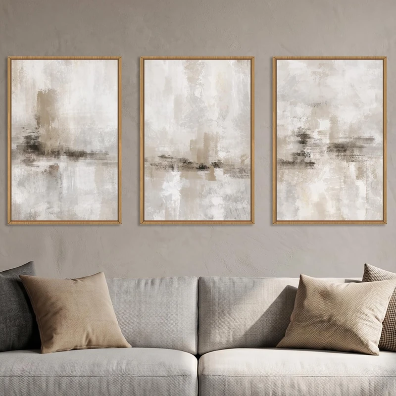 Ausril Abstract Neutral Textured Framed Canvas Wall Art Set, Modern Beige Wall Decor, Minimalist Brown Grunge Wall Painting, Black and White Art Print for Living Room, Bedroom, Office 24"×36"×3