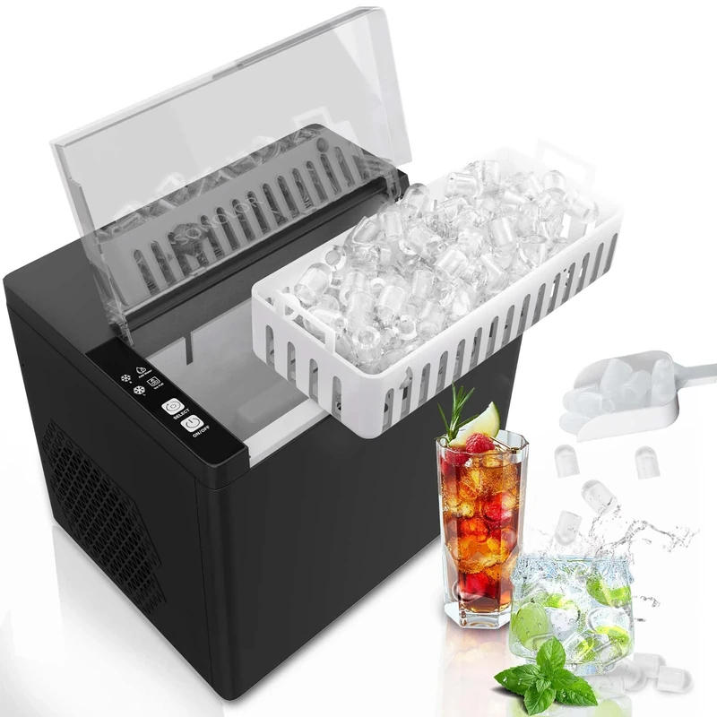SONOLOR Ice Maker Countertop, Portable Ice Machine with Ice Scoop, Basket, 9 Cubes in 6 Mins, 26.5lbs/24H, 2 Sizes of Bullet Ice, One-Click Operation Ice Makers for Home/Party/Offices/bars (Black)