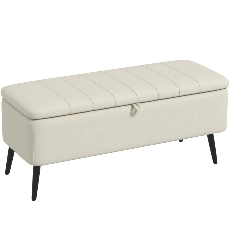 HOMCOM Storage Ottoman Bench with Flip Top, Steel Legs, Cream White