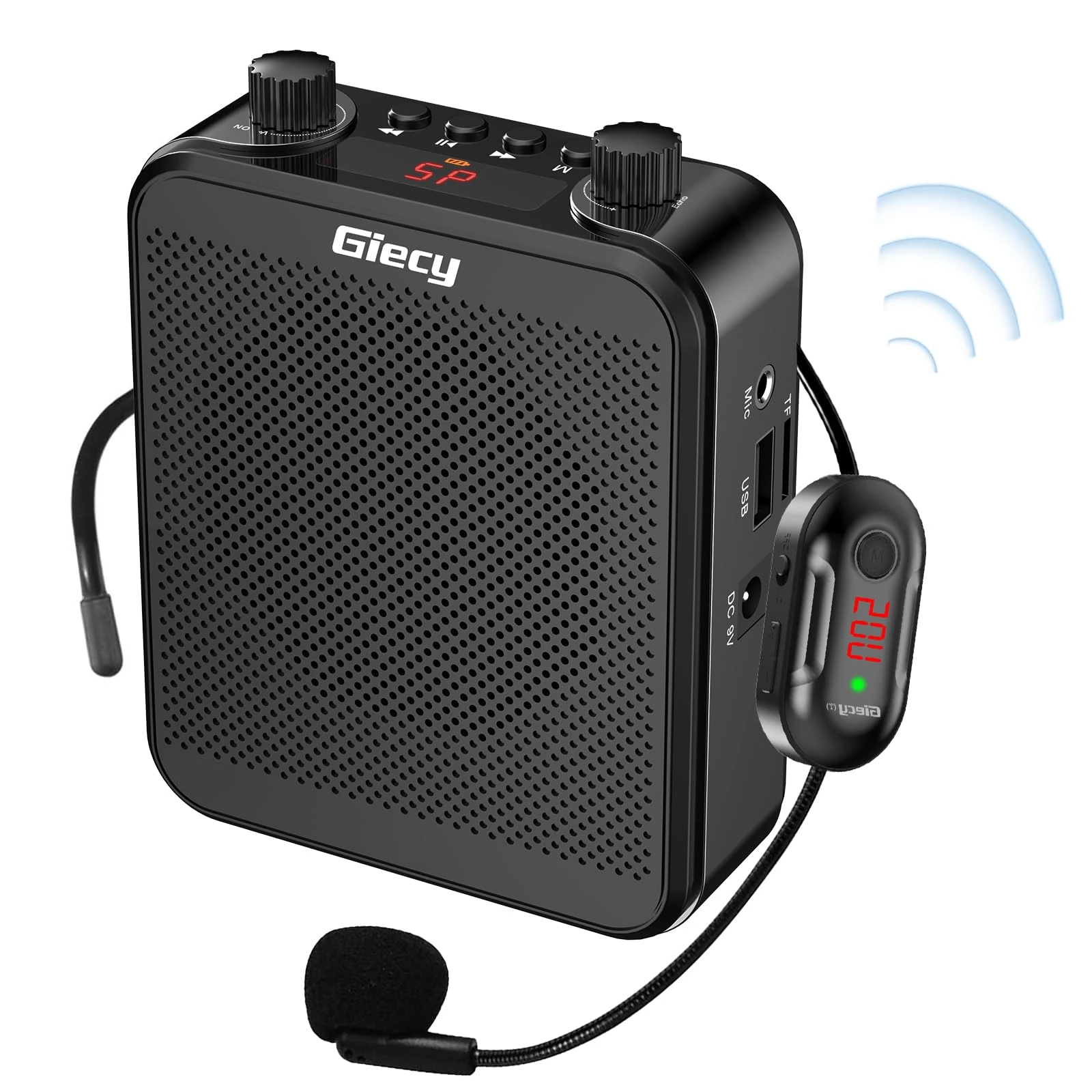 Giecy Voice Amplifier with UHF Wrieless Microphone Headset, 30W Portable Bluetooth Rechargeable Personal Voice Amplifier, PA System Speaker for Multiple Locations Classroom, Meetings and Outdoors