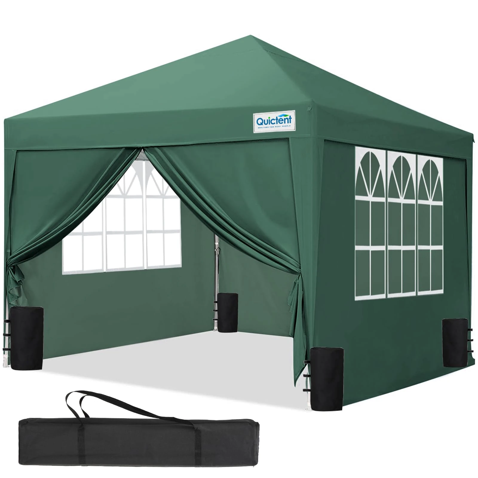 Quictent Pop Up Canopy Gazebo with Removable Sidewalls, Adjustable Height Event Shelter, 3x3m (10x10ft) Portable Tent for Garden Party, Camping, Green