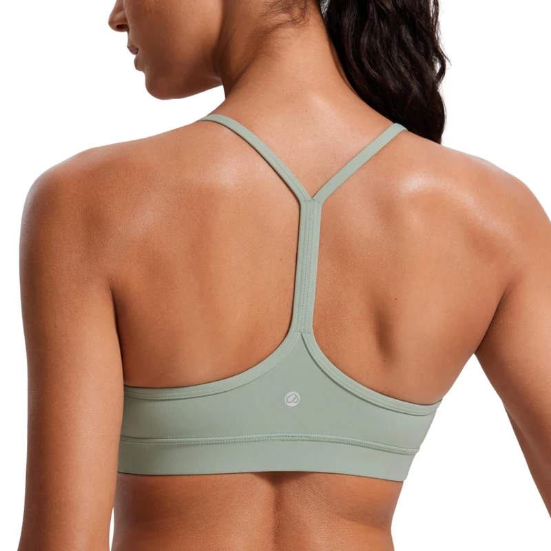 CRZ YOGA Women's Butterluxe Padded Sports Bra - Low Impact Y Back Strappy Bra Racerback Spaghetti Straps Gym Yoga Bras Green Palm Court M