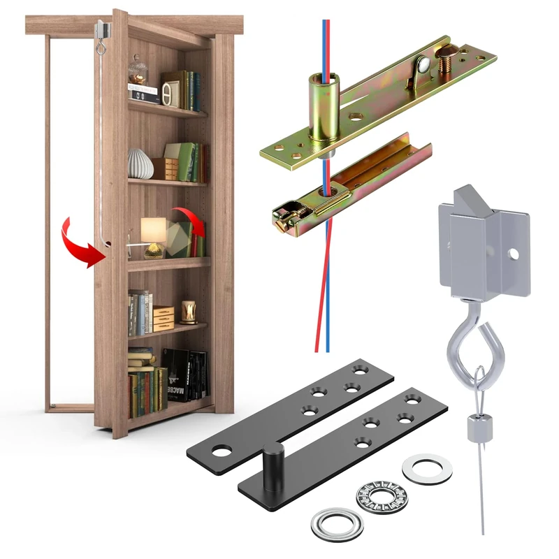 Door Hinges Hidden Concealed Hinges Hinge That Can Pass Wire for Hidden Doors, Bookshelves and Secret Doors, Murphy Door Bookcase (Yellow Threaded Hole)