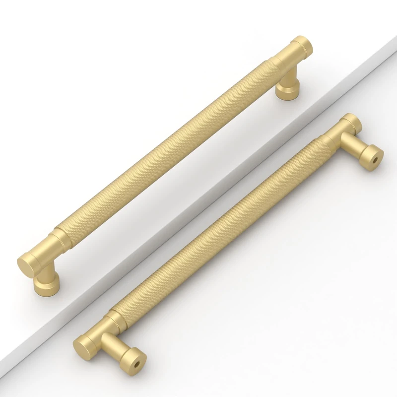 Coinkoly 10 Pack 10''(254mm) Gold Knurled Cabinet Handles Kitchen Brushed Gold Pulls for Cabinets Drawer Pulls Dresser Hardware for Cupboard Bathroom