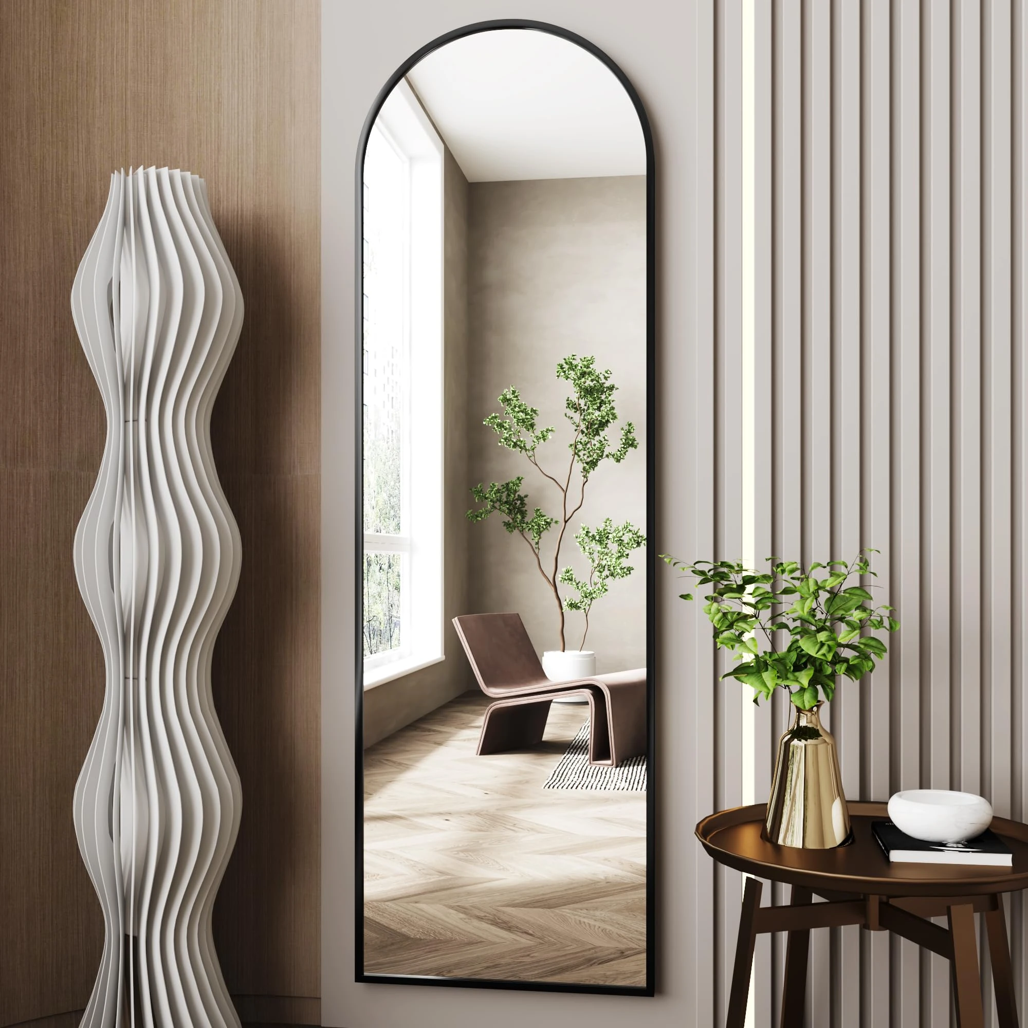AUYHM Wall Mirror Full Length 18"x58",Arched Floor Mirror,Full Length Wall Mirrors,Arched Wall Mirrors,Full Body Mirror,Black Frame