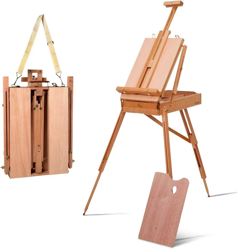 FANTASK Easel with Shelf and Drawer 71 x 114 x 180 cm, Artist Easel Made of Beech Wood, Adjustable Floor Easel for Canvases up to 86 cm