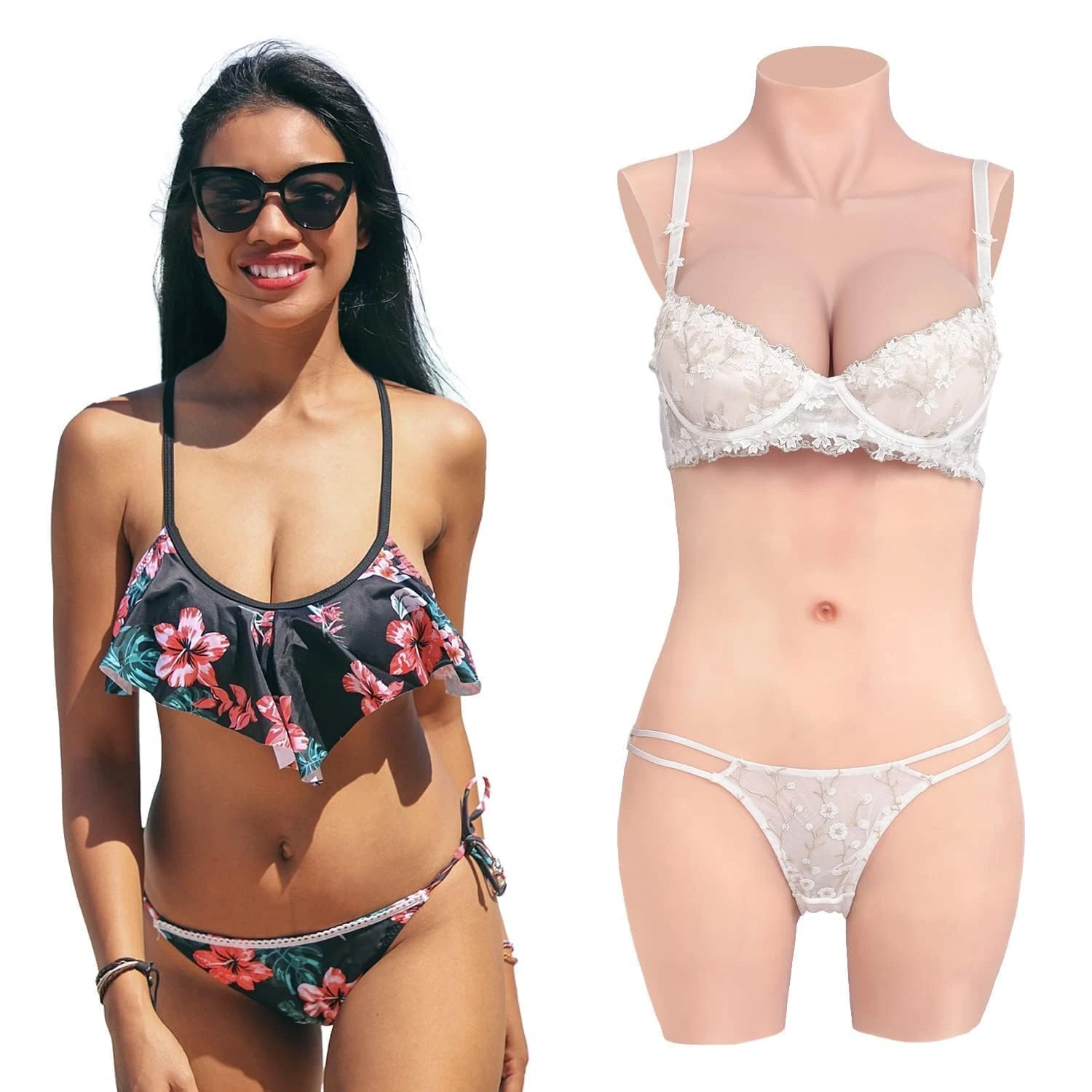 Cyomi Silicone Breast Forms Realistic Breastplate Artificial Breasts Enhancers Bodysuit for Crossdresser Transgender Drag Queen Cosplay Mastectomy (Ivory White,D Cup)