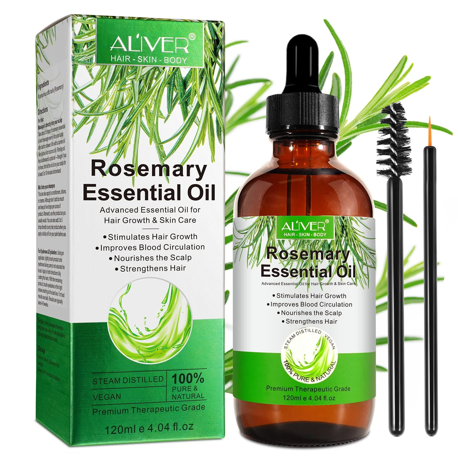 Rosemary Oil for Hair Growth 120 ml, Rosemary Essential Oil for Eyelashs, Eyebrows, Face, Skin Care, Body Massage, Aromatherapy, Hair Loss Treatment, Nourishes The Scalp, Improve Blood Circulation