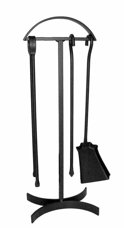 ARDUFEU - Ancre Traditional Fireplace Companion Set, 4-Piece Black Painted Steel Set, Includes Poker, Shovel, Brush, and Tongs, No Assembly Required, Made in France