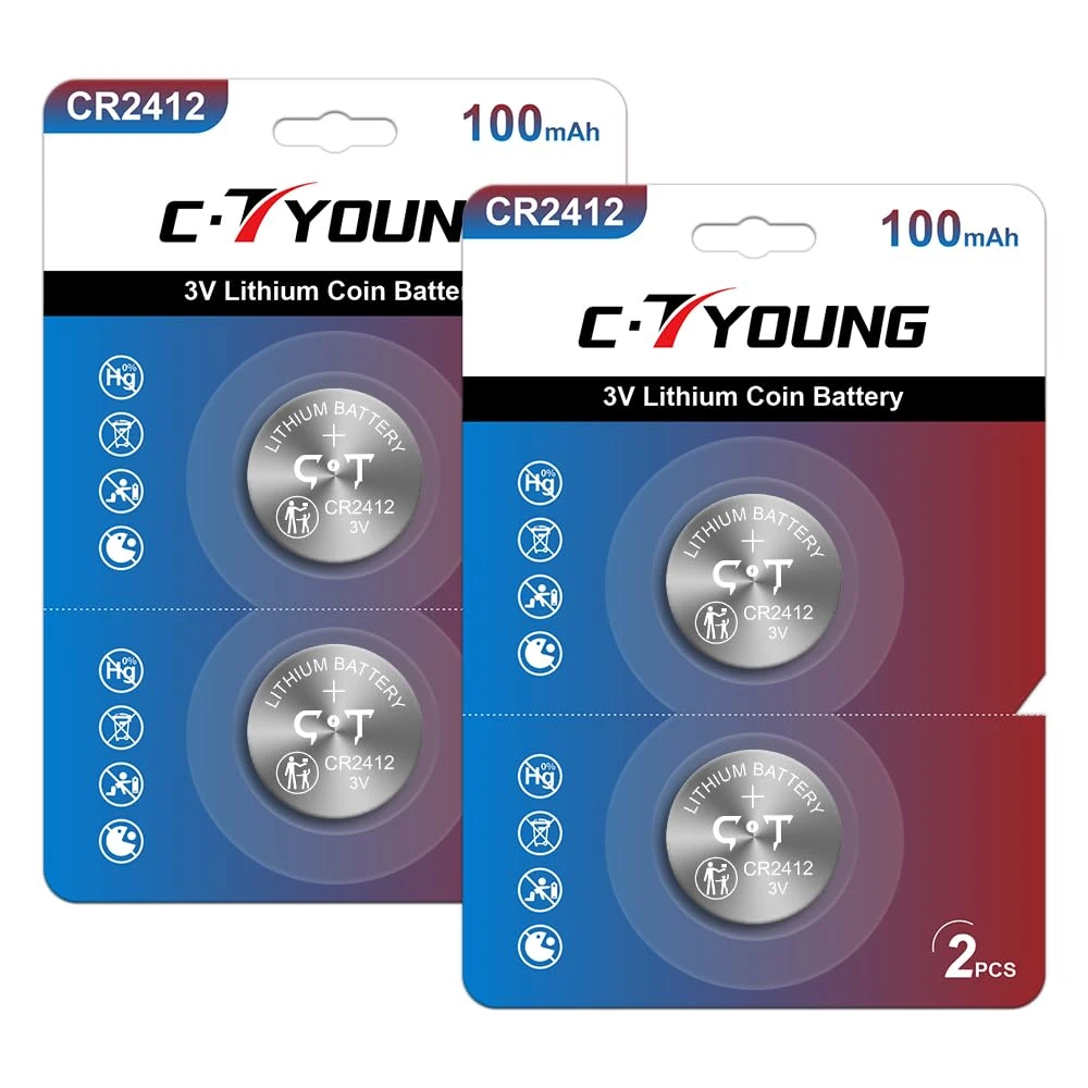 CR2412 Batteries Lithium 3V 2412 with 4 Pack for Car Key Fob Battery Smart Watch