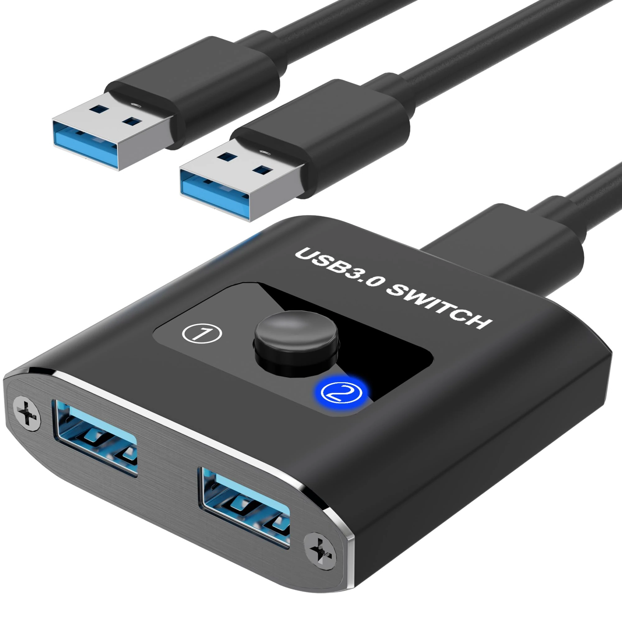 USB 3.0 Switch, Bi-Directional USB Switcher 2 in 1 Out/1 in 2 Out, Aluminum 2 Computers Share 1 Device for Printer, Mouse, Keyboard, USB Sharing Switch with 2 USB 3.0 Cables