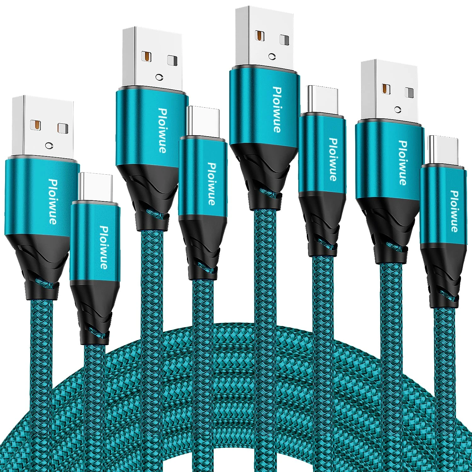 4Pack USB C Charger Cable 1M+1M+1M+1M Type C Charger Cable Fast Charging 3A Nylon Braided USB C Cable for iPhone 15 Plus Pro Max, Samsung Galaxy S24/S23/S22, Huawei P40/P30, Google Pixel (Green)