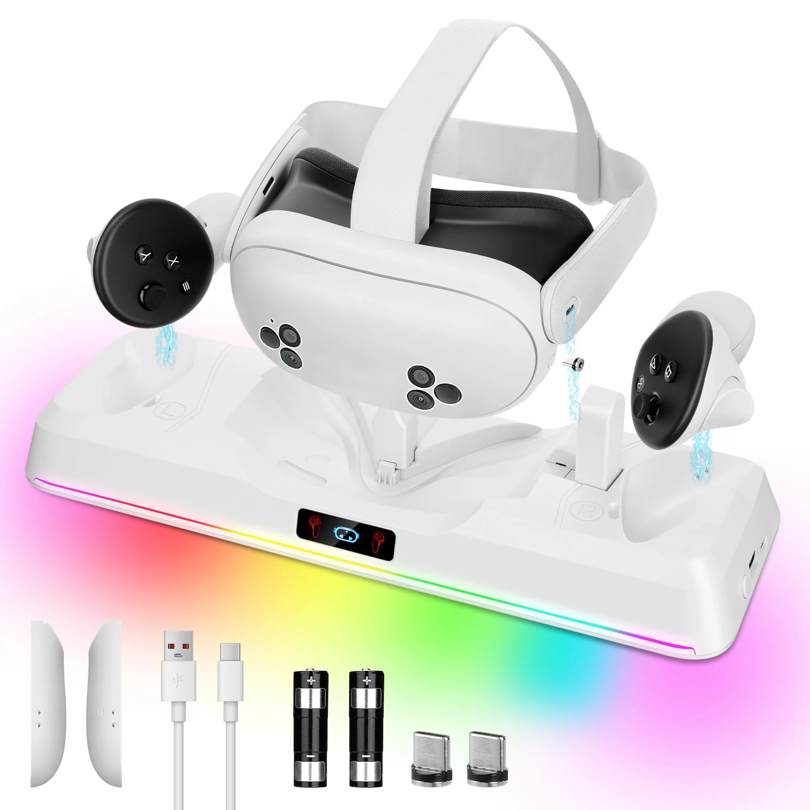 LYtech VR Charging Dock for Quest 3S Charging Stand for Oculus/Meta Quest 3S Magnetic Charging Station for VR Headset & Controllers, Quest 3S Accessories with RGB, 1800mAh Batteries, Fast Charging