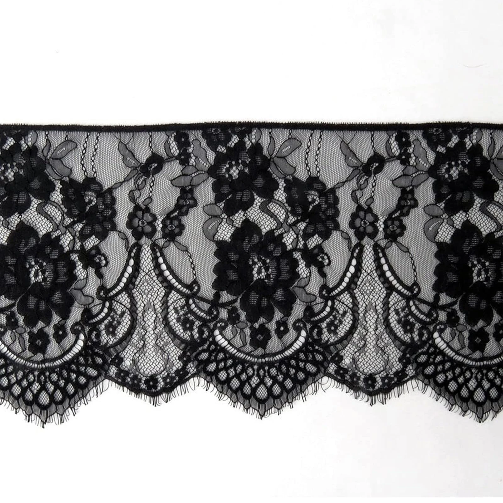 3 Meters Lace Edge Trim Ribbon Floral Lace Ribbon Embroidered Applique Tulle lace Edging Trimming Fabric for Sewing, Clothing Wide 25cm (Black)