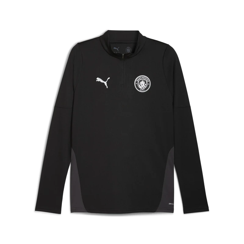 PUMA Manchester City FC Men's Training 1/4 Zip Top Longsleeve Tee 25/26, Black (Black x Silver), m