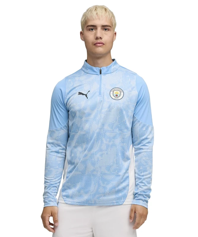 PUMA Manchester City FC Men's Training 1/4 Zip Top Longsleeve Tee 25/26, Blue (Team Light Blue x White), s
