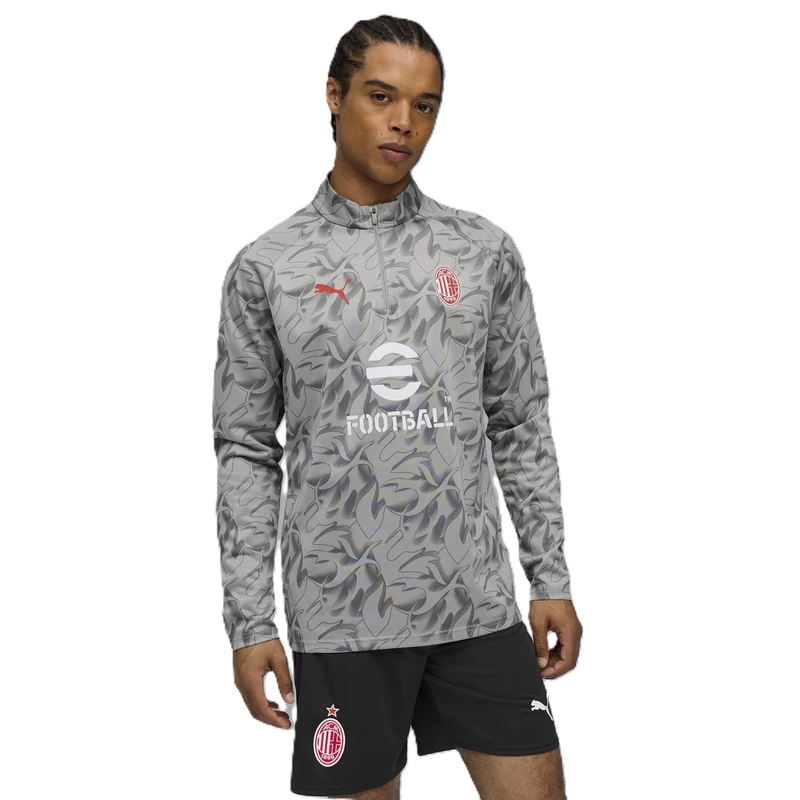 A.C. Milan - Prematch Shirt with 1/4 Zip, Pre-Match Sweatshirt, Season 2025/2026, Official Product, Adult Grey
