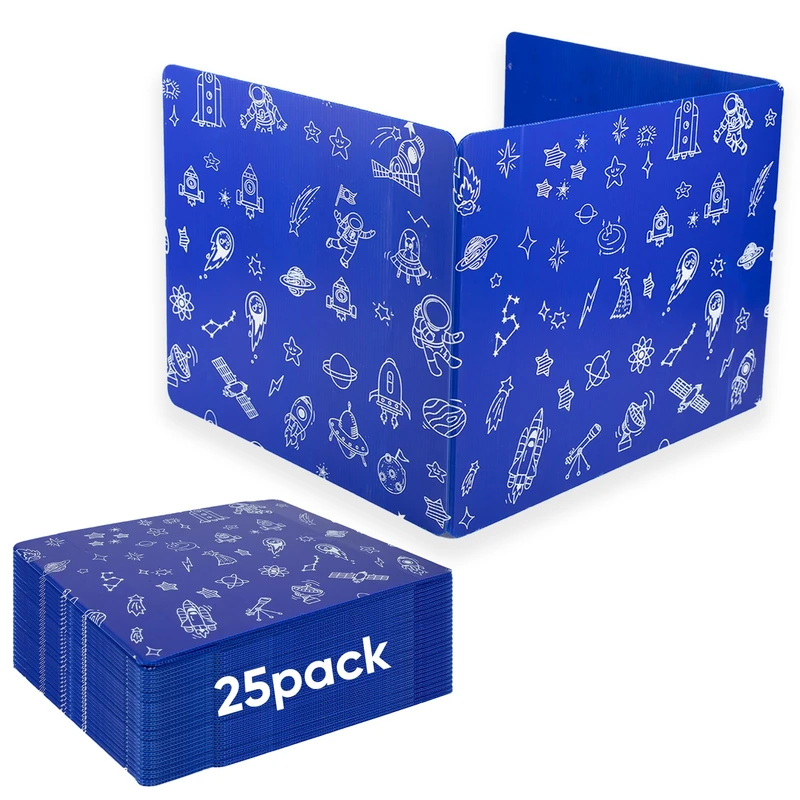 25-Pack Desk Dividers for Students, 3-Fold Privacy Screens, Durable Waterproof Plastic Study Boards, Easy Clean Classroom Shields for Schools,Teacher Supplies & Student Desk Organizers, Blue