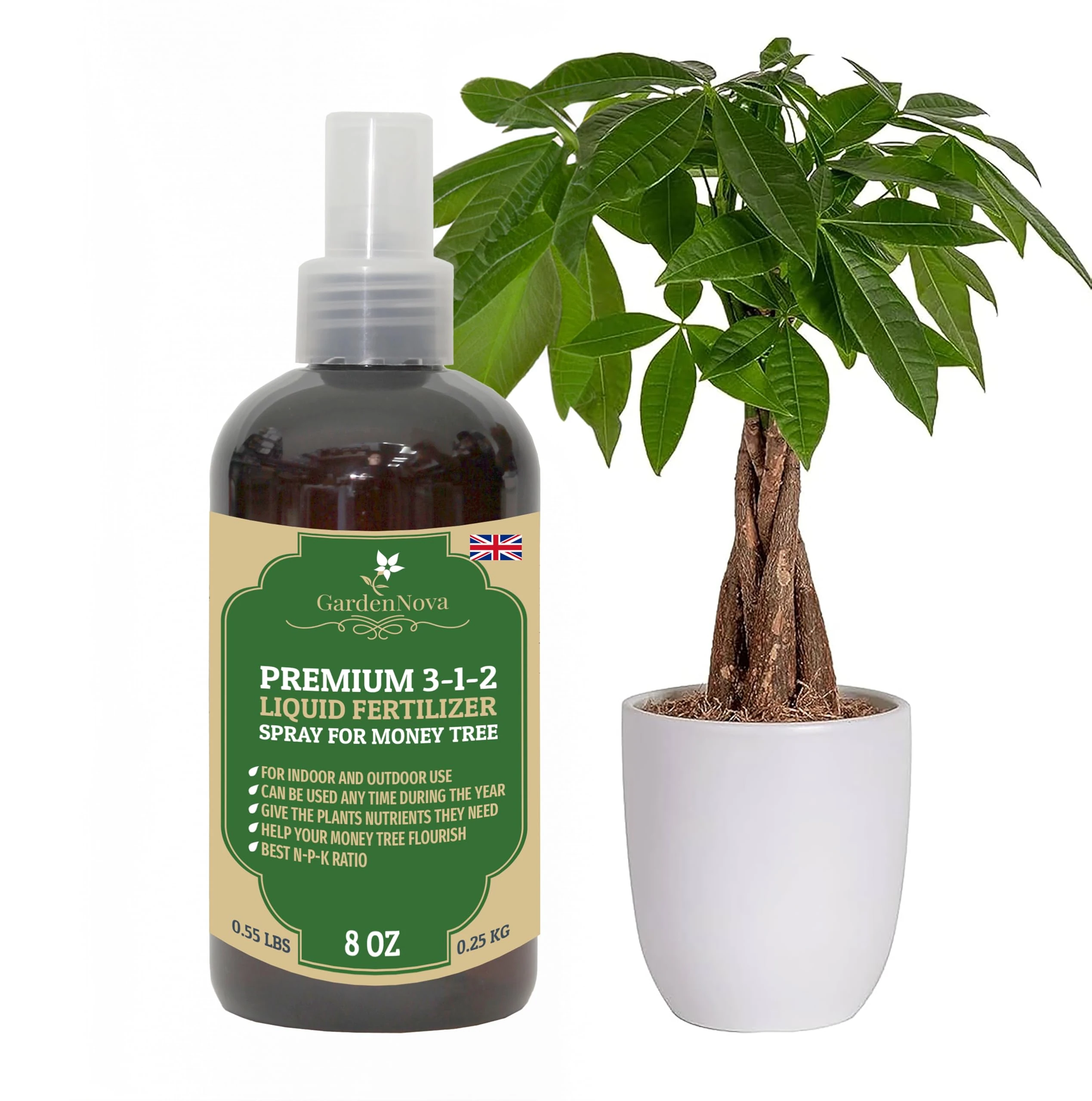 Professional Money Tree Spray Fertilizer Mist for Home Gardening | 3-1-2 Gentle Blend Mist for Healthy Leaves & Growth | Essential Nutrients for Money Tree - 8oz