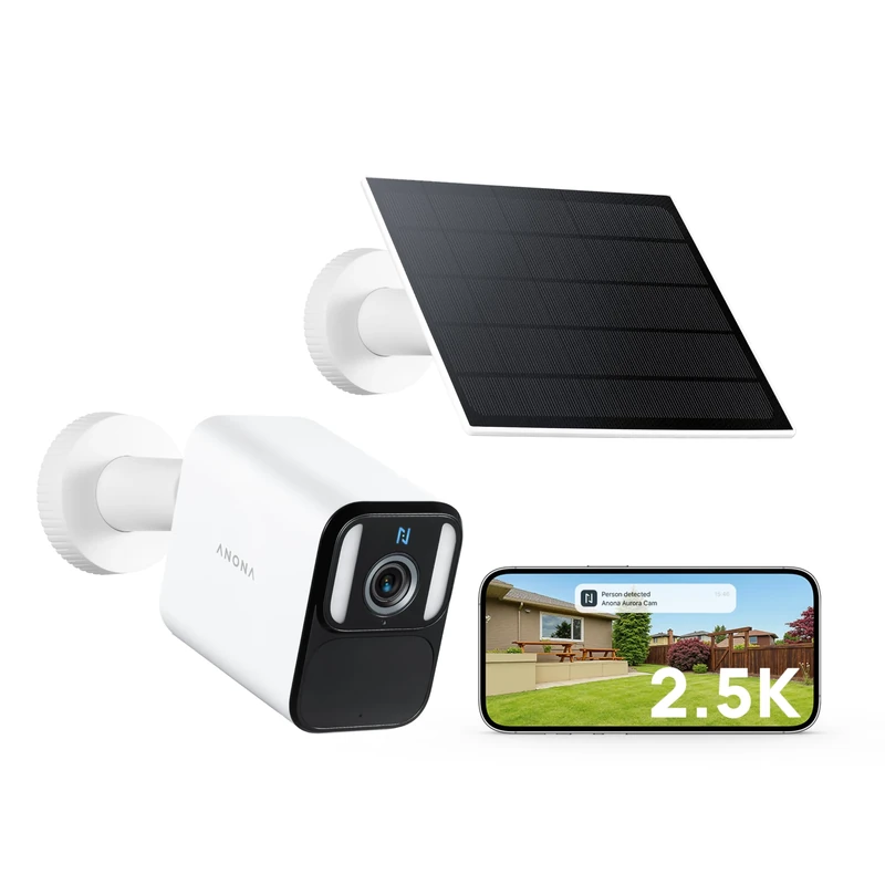 Anona Aurora 4K Solar Security Cameras Wireless Outdoor, Forever Power with Solar Panel, 8MP Color Night Vision, 24/7 AOV Recording, No Monthly Fees, AI Detection (2.5K-1-Cam Pack) - Image 1