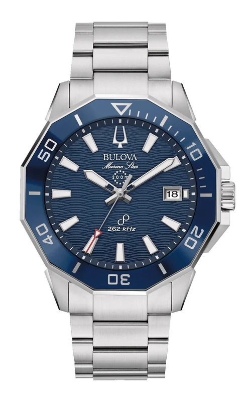 Bulova 96B433 Men's Stainless Watch - 43mm Blue Dial, 200m WR
