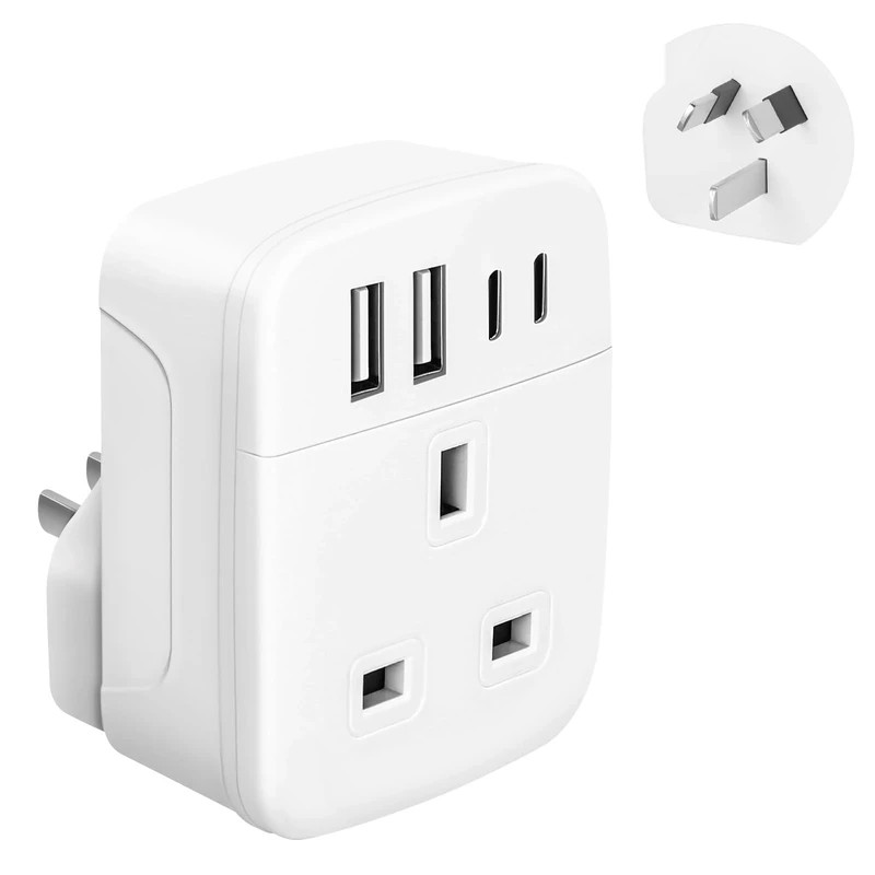 SHUOMAO UK to Australia China Travel Adaptor with 4 USB (2 USB C), UK to AUS NZ Converter Plug for Australian, Chinese, New Zealand, Fiji, Argentina (Type I)
