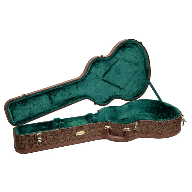 Crossrock Designer Series Wooden OM Guitar Case for Martin 000-14 Fret | Blossom Brown Faux Leather, Forest Green Velvet Interior, Lock – Premium Hardshell - Blossom Brown(CRW530OMBQ)