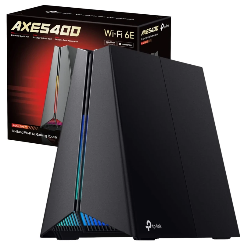 TP-Link Archer GXE75 Tri-Band WiFi 6E Gaming Router, AXE5400Mbps Ultra Fast Speed, 2.5G WAN Port, WiFi Router With 6 GHz Band, Dedicated Gaming Panel, Easy-Mesh Compatible, VPN Server,HomeShield