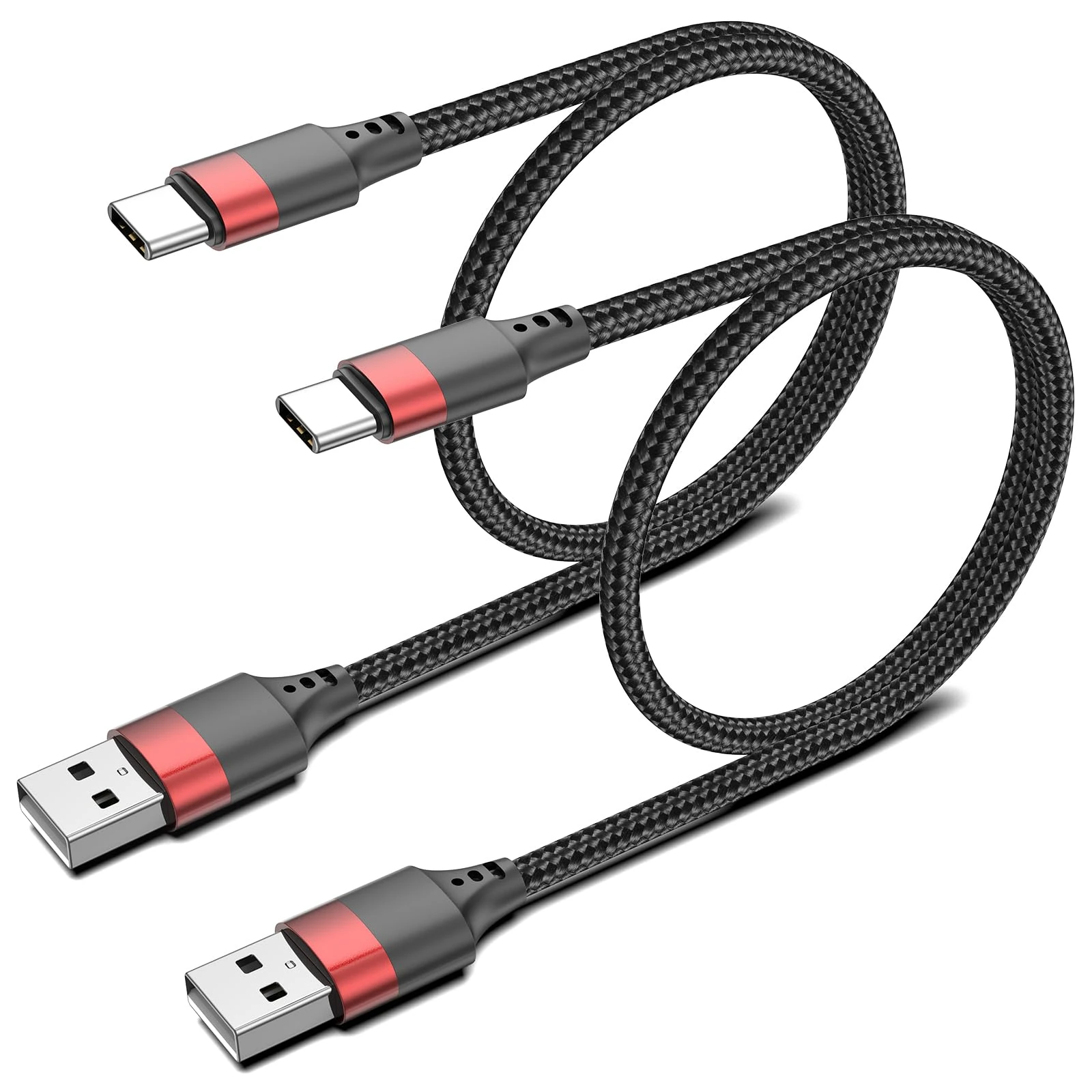 Short USB C Cable 50CM 2Pack, 0.5M USB A to USB C Cable Nylon Braided Short Type C Charger Cord Fast Charging Lead for iPhone 16 15 Samsung Galaxy S24 S23 S22 Note 20 10 A50 A20 Moto G LG