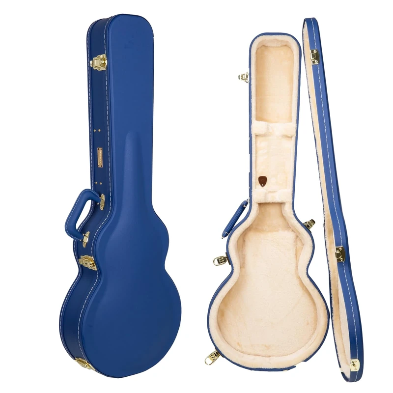 Crossrock Designer Series Wooden Electric Guitar Case for Les Paul Style | Vibrant Blue Faux Leather, Beige Plush Interior, Lock – Premium Hardshell -Vibrant Blue (CRW520LVB)