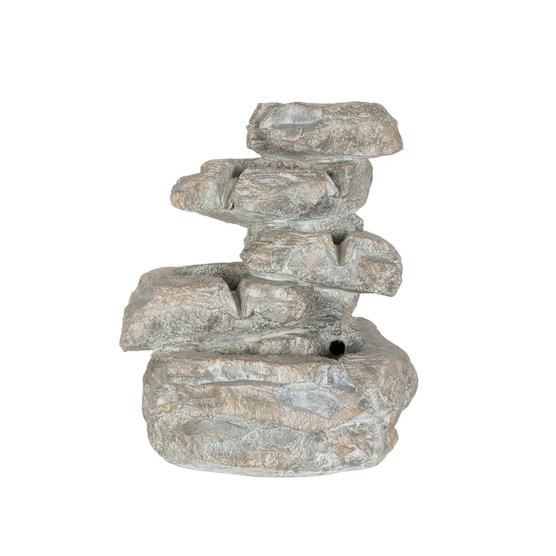 Easy Fountain Cascading Rocks incl LEDs Day & Night Solar Battery Water Feature, Grey/Stone