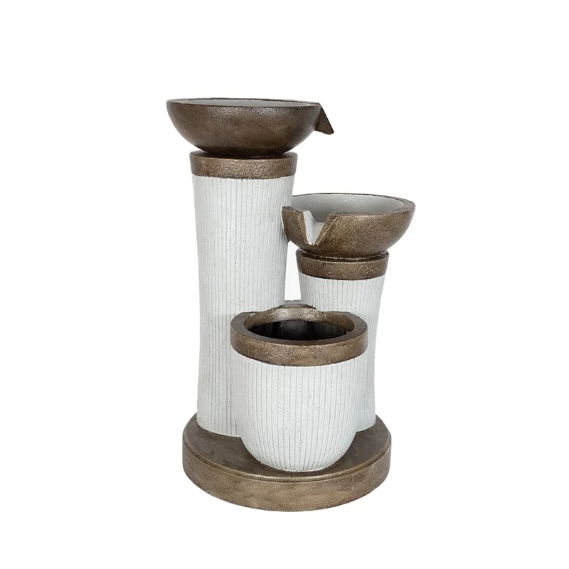 Easy Fountain Trio Pillars incl LEDs Day & Night Solar Battery Water Feature, Grey/Stone