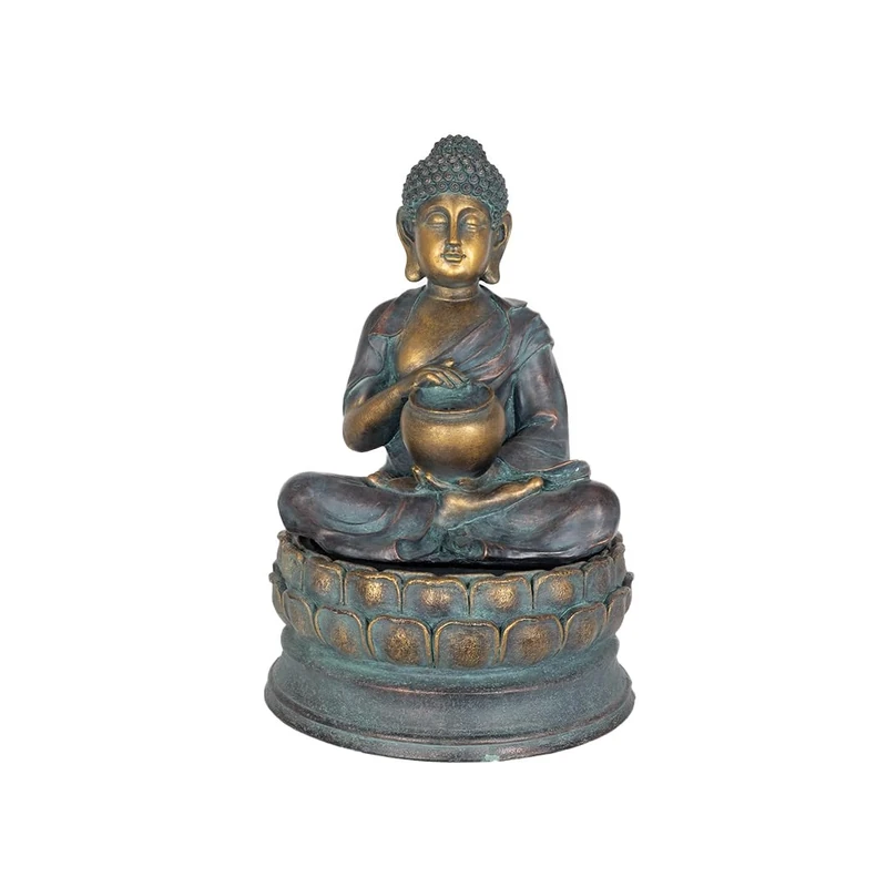 Easy Fountain Sitting Buddha incl LEDs Day & Night Solar Battery Water Feature, Bronze