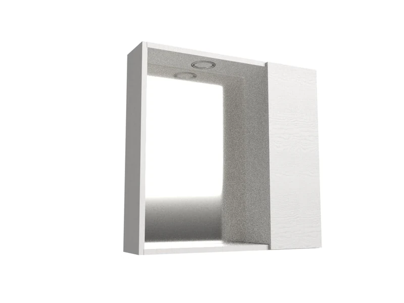 Mama Store Bathroom Mirror with Storage Compartment and LED Light-Arctic White, Engineered Wood, 60 cm x D. 16 cm x H.60 cm